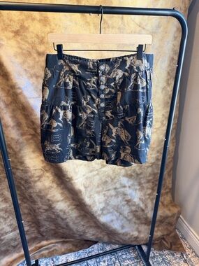 High Waisted Black Shorts with Tan Equestrian Print